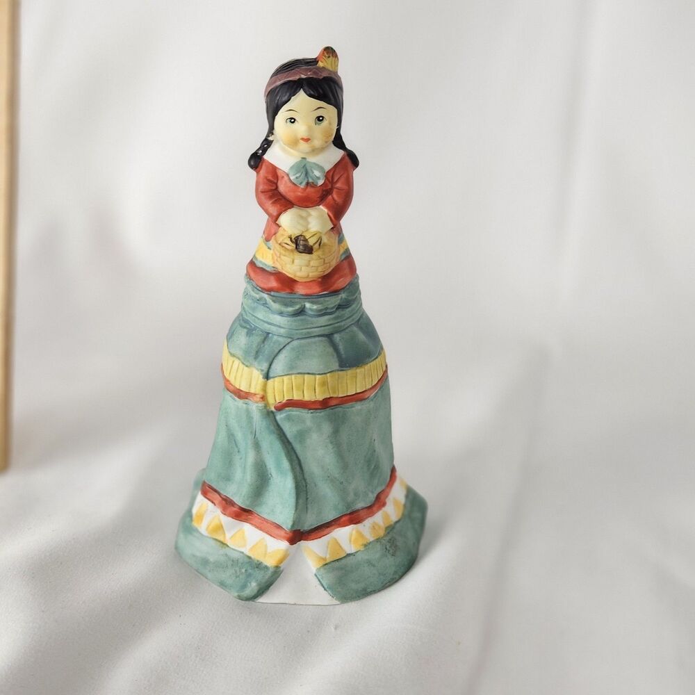 Vintage Walmart Harvest Native American Girl Porcelain Bell Decor Hand Painted